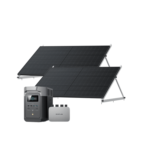 EcoFlow PowerStream Balkonkraftwerk mit 1 kWh Speicher 800W - DELTA 2 600W + 2x 400W Starres Solarpanel + DELTA 2 (mit Batteriekabel) / 2 x 3 in 1 Halterung / 0 % MwSt. (Nur Deutschland)